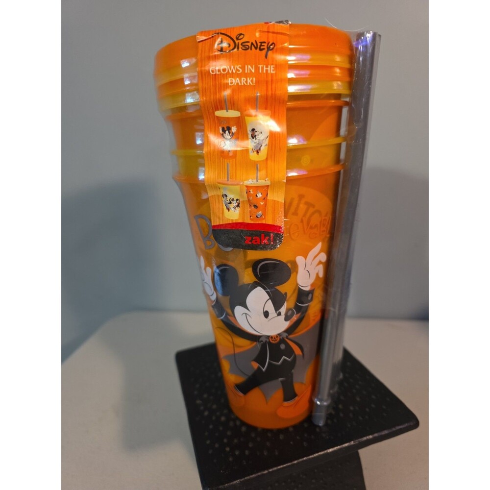 Zak Disney Mickey Mouse Halloween 4 Pack Glow In The Dark Tumblers 24 oz Straws